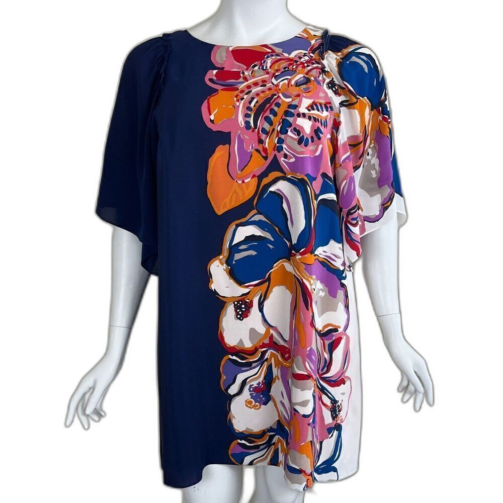 Maeve Womens Size XL Vero Floral Silk Shift Mini Dress Art To Wear Ruffle Anthro